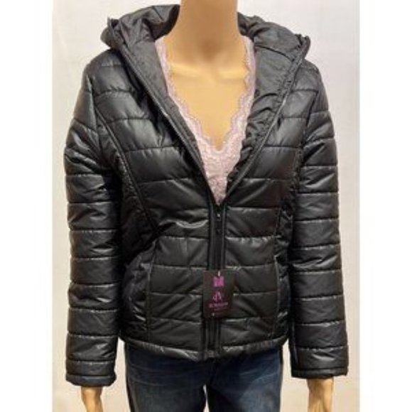 Womens Hooded Puffer Jacket -black - Picture 2 of 6